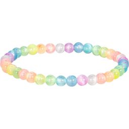 Elastic Bracelet 4mm Round Beads - Pastel Satin Spar/Selenite (Each)