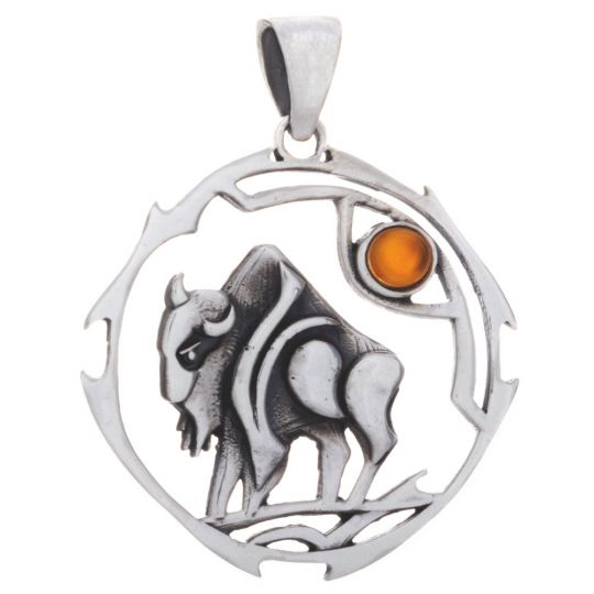 Buffalo Sacred Animal Pendant w/Asstd Stone