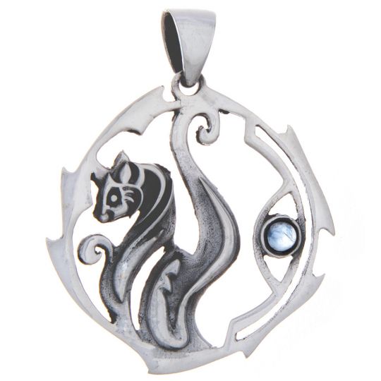 Cat Sacred Animal Pendant w/Asstd Stone