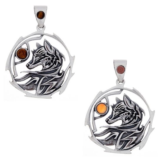 Fox Sacred Animal Pendant w/Asstd Stone