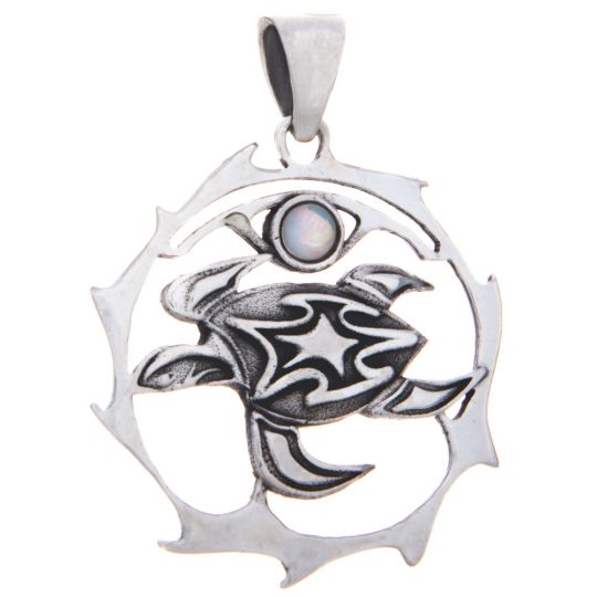 Turtle Sacred Animal Pendant w/Asstd Stone