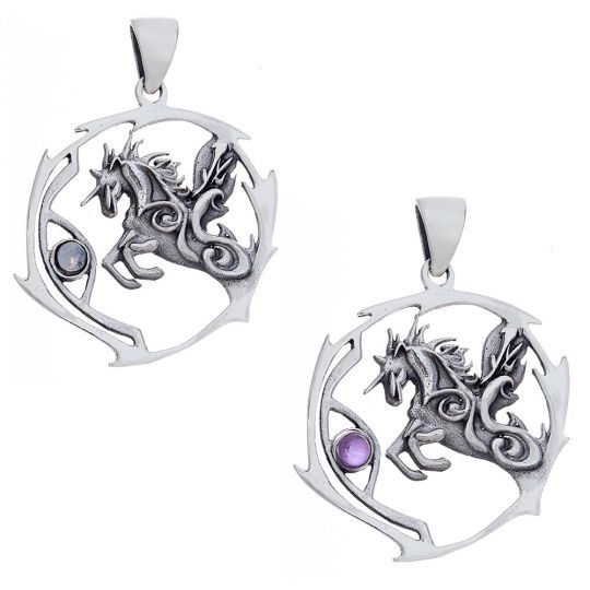 Unicorn Sacred Animal Pendant w/Asstd Stone