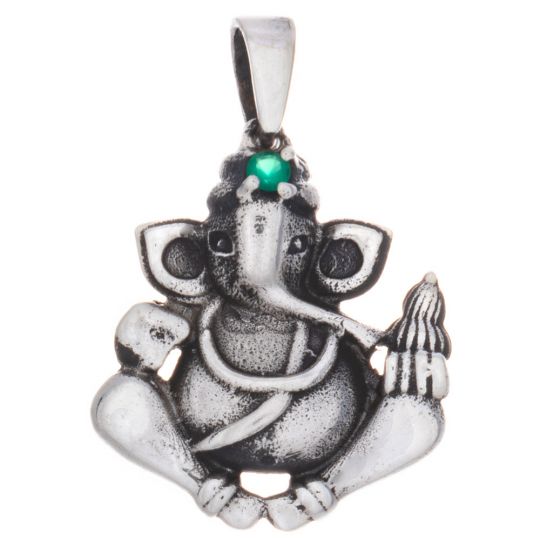 Seated Ganesha Pendant w/ Asstd Stone
