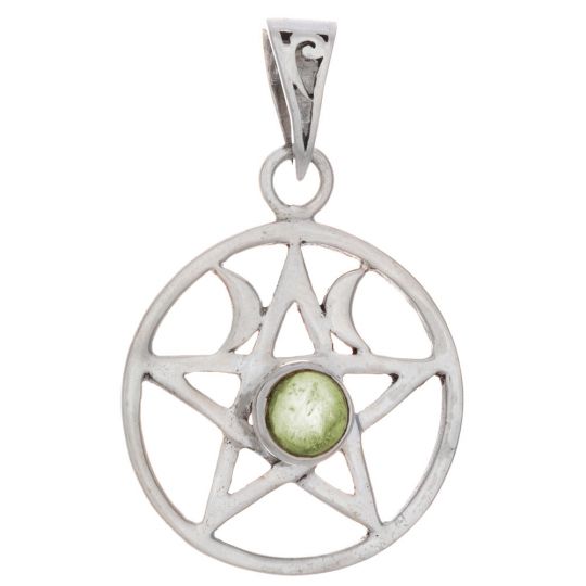 Double Moon 2 Stones Pentacle Pendant w/ Asstd Stone