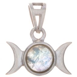 Triple Moon Pendant w/ Rainbow Moonstone