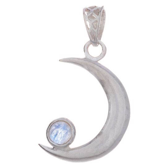 Waxing Large Moon Pendant w/ Rainbow Moonstone