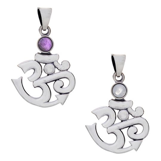 Classic Om Pendant w/Asstd Stone