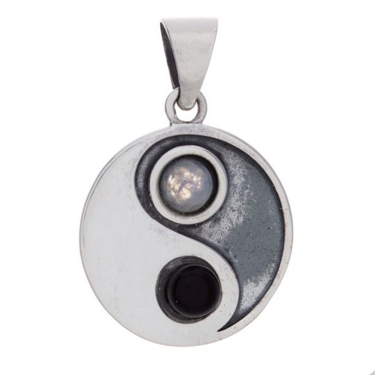 Yin Yang Pendant Traditional  w/ Black Onyx and Rainbow Moonstone