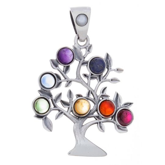 Tree Pendant with Chakra Semi-Precious Stones