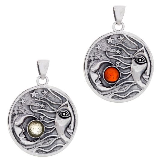 Solid Large 1 Stone Celestial Pendant w/ Asstd Stone