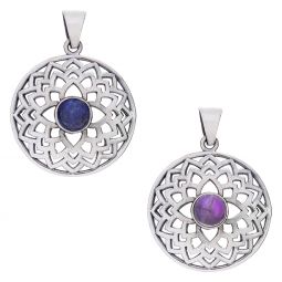 Flower Eastern Wisdom Pendant w/Asstd Stone