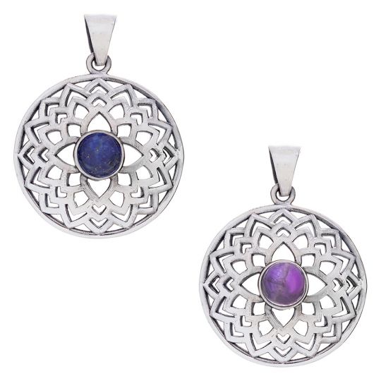 Flower Eastern Wisdom Pendant w/Asstd Stone