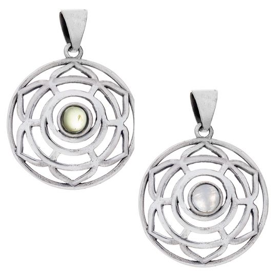 Spiral Flower Eastern Wisdom Pendant w/Asstd Stone