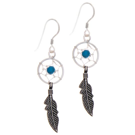 Dreamcatcher Earrings w/ Color Beads-1 Feather Small (Not Native American Made)