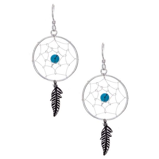 Dreamcatcher Earrings Medium 1 Feather w/ bead (Not Native American Made) CLEARANCE