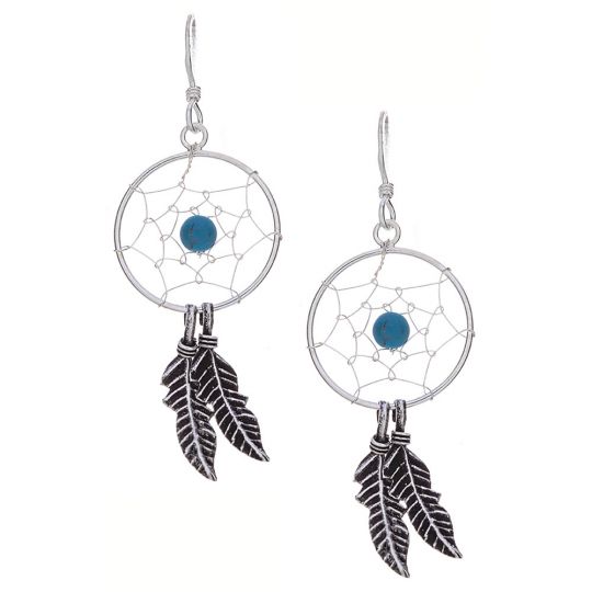 Dreamcatcher Earrings Small 2 Feathers w/ bead (Not Native American Made) CLEARANCE
