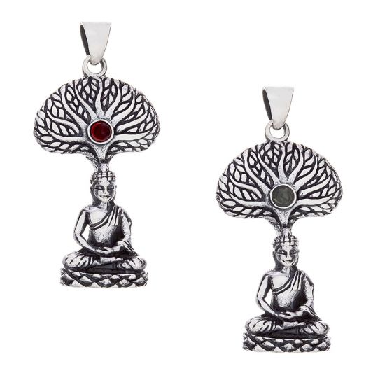 Tree w/ Stone Buddha Pendant w/ Asstd Stone