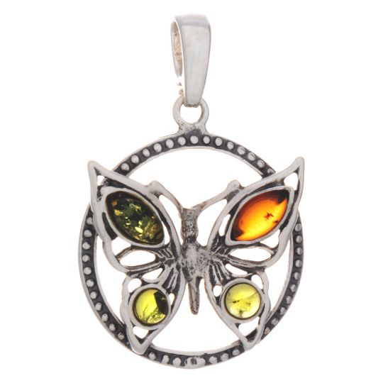 Butterfly in Circle Amber Pendant Asstd Colors