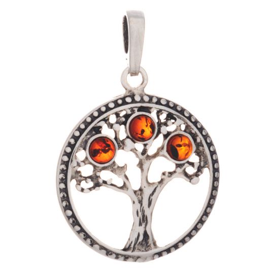 Tree 3 Stones Amber Pendant Asstd Colors