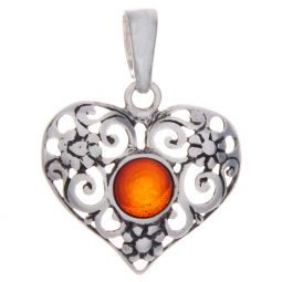 Heart 1 Stone Amber Pendant Asst'd Colors