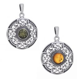 Triquetra Shield Celtic Cross Pendant - Amber Accent