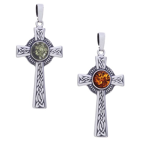Radiant Heart Celtic Cross Pendant - Amber Accent