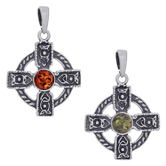 Triquetra short Celtic Cross Pendant - Amber Accent