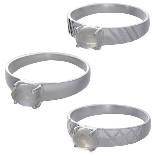 Rainbow Moonstone Cab Assorted Band Ring - Size 8