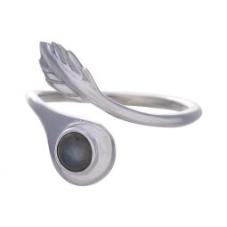 Labradorite Round Cab Feather Adjustable Ring - Size 9