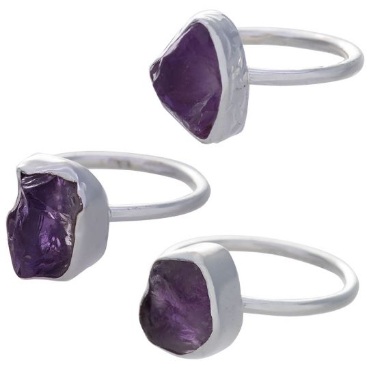 Rough Amethyst Assorted Shapes Round Shank  Simple Ring - Size 7 (10mm to 15mm H)