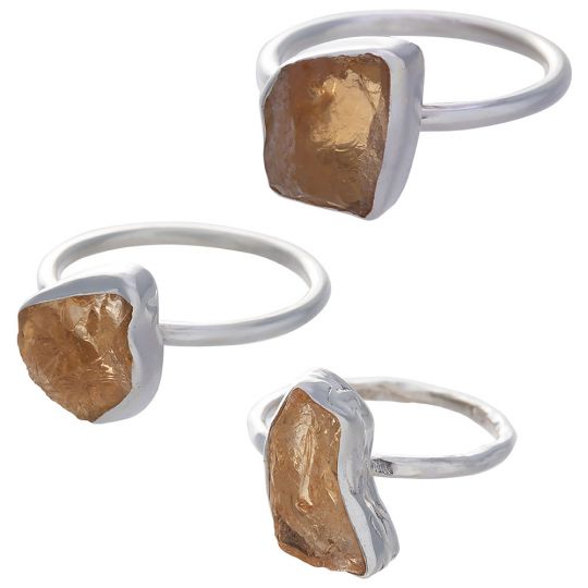 Rough Citrine Assorted Shapes Round Shank  Simple Ring - Size 7 (10mm to 15mm H)