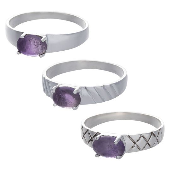 Amethyst Cab Assorted Band Ring - Size 6