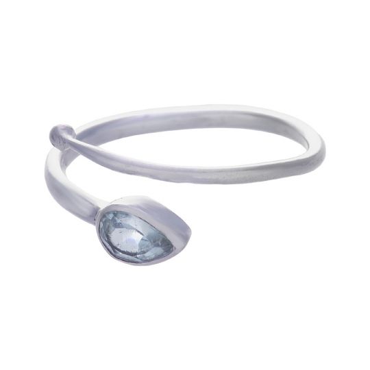 Faceted Blue Topaz Teardrop Adjustable Ring - Size 10