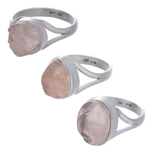 Rough Rose Quartz Assorted Shapes Split Shank Simple Ring - Size 7 (10mm to 14mm H)