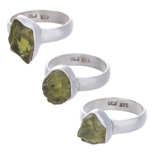 Rough Peridot Assorted Shapes Simple Ring - Size 8 (11mm to 14mm H)