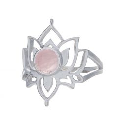 Rose Quartz Lotus Flower Ring - Size 9