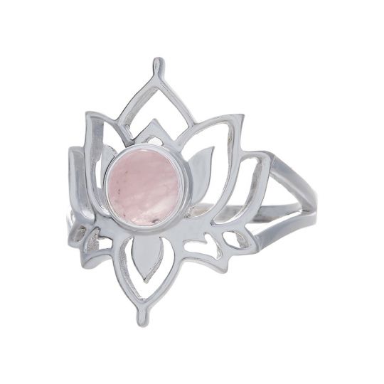 Rose Quartz Lotus Flower Ring - Size 9