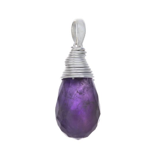 Faceted Amethyst Wire Wrapped Pendant (20mm to 25mm H)