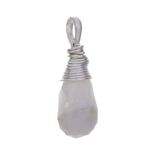 Faceted Rainbow Moonstone Wire Wrapped Pendant (20mm to 25mm H)