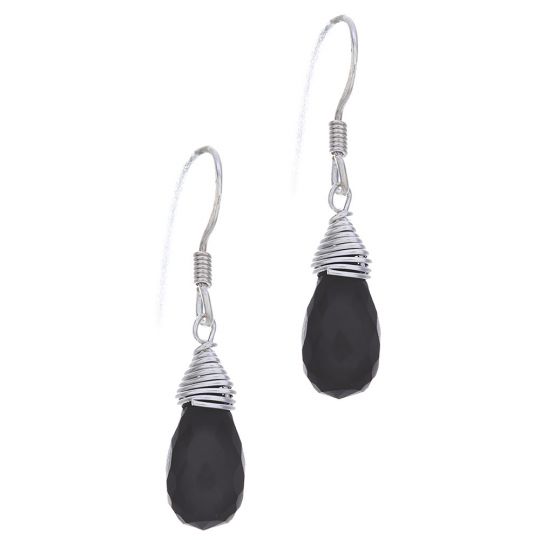 Faceted Black Onyx Wire Wrapped Earrings (25mm to 30mm H)