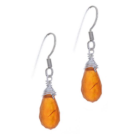 Faceted Carnelian Wire Wrapped Earrings (25mm to 30mm H)