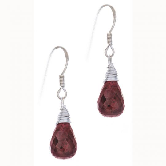 Faceted Garnet Wire Wrapped Earrings (25mm to 30mm H)