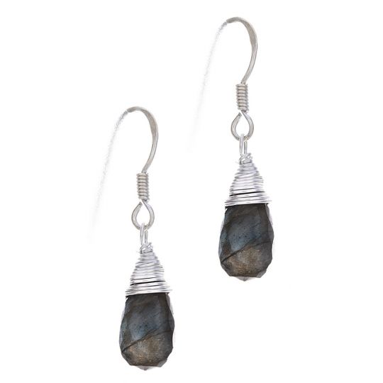 Faceted Labradorite Wire Wrapped Earrings (25mm to 30mm H)