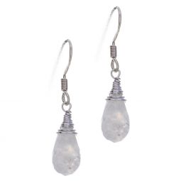 Faceted Rainbow Moonstone Wire Wrapped Earrings (25mm to 30mm H)