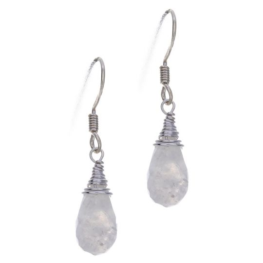 Faceted Rainbow Moonstone Wire Wrapped Earrings (25mm to 30mm H)