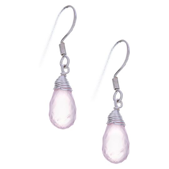 Faceted Rose Quartz Wire Wrapped Earrings (25mm to 30mm H)