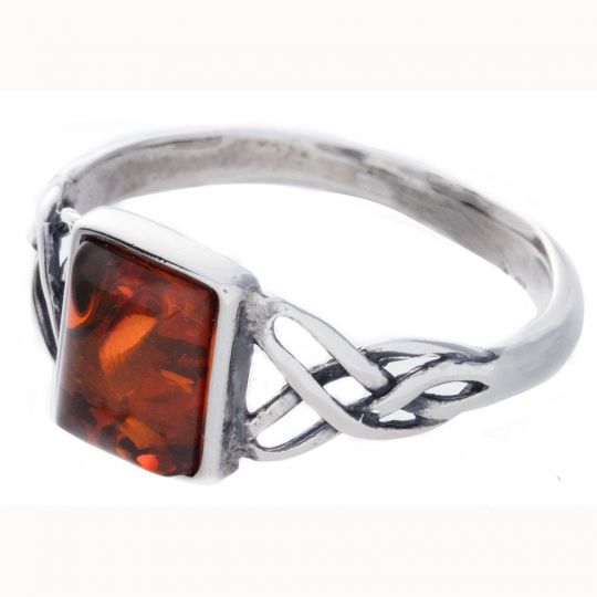 Amber Ring - Square Celtic - Size 11