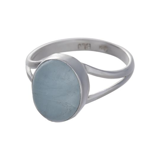 Aquamarine Cab. Oval Shape Split Shank Simple Ring - Size 5 (10mm to 12mm H)