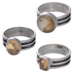 Citrine Cab. Assorted Shapes Triple Band Ring - Size 8 (8mm to 11mm H)