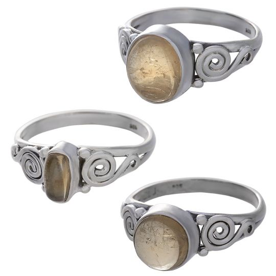 Citrine Cab. Assorted Shapes Spiral Band Ring  - Size 5 (8mm to 11mm H)
